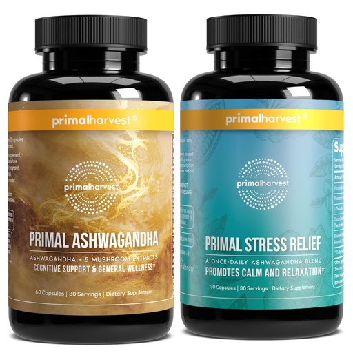 [BRSRGAIBOIBR633K] Primal Harvest Daily Two-Step Routine | Ashwagandha + Stress | 2 Pack | 30 Day Supply