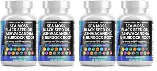 [BRSRGFI7BYNQIDTA] Clean Nutraceuticals Sea Moss Black Seed Oil Ashwagandha Turmeric Bladderwrack Burdock & Vitamin C Vitamin D3 with Elderberry Manuka Dandelion Yellow Dock Iodine Chlorophyll ACV - 2Pack (Pack of 2)