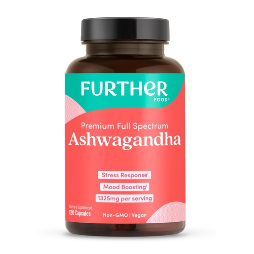 [BRSWYZT5BACBS2Q4] Further Food Organic Ashwagandha Root 1325mg with Black Pepper & Avocado Oil for Mood Boost, Ultra Absorption, Non-GMO, Gluten Free
