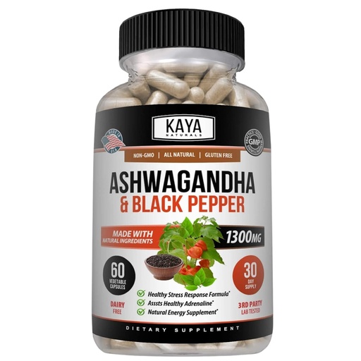[BRSWYYADOUCAY2DH] Kaya Naturals Ashwagandha Capsules Extra Strength - Stress Relief Formula, Natural Mood Support, Stress, Focus, and Energy Support Supplement, 60 Capsules