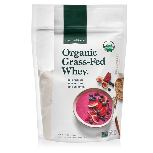[BRSWKFDROMBRE3A7] Natural Force Grass Fed Organic Whey Protein Powder - Non GMO, Keto Friendly, Low Carb, Kosher - Lab Tested for Toxins - Pure & Unflavored - 16 oz.