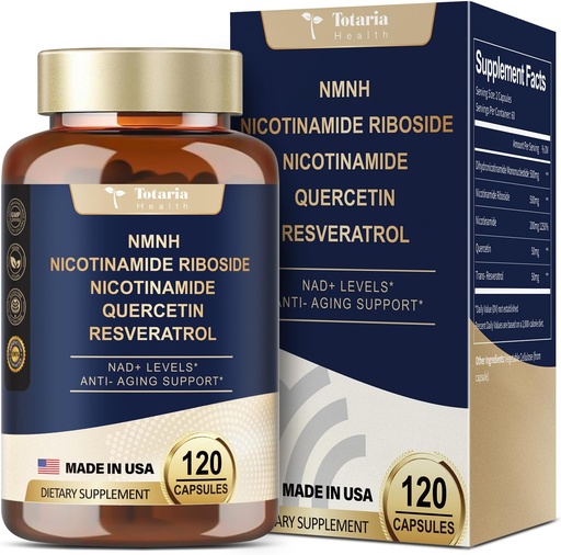 [BRSRAFQKBZ4BY23U] Totaria NMNH (Dihydronicotinamide Mononucleotide), NMNH Supplement w/Niacinamide (Vitamin B3), Quercetin, Trans-Resveratrol, Support NAD+, Skin Cell Health*, Anti-Aging & Energy, 120 Caps