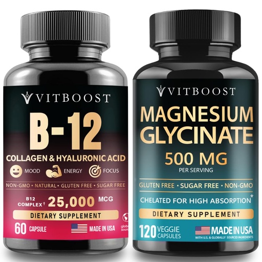 [BRSREGAPBZ7QYFLH] VITBOOST B12 with Hyaluronic Acid, Collagen with Magnesium Glycinate 500mg