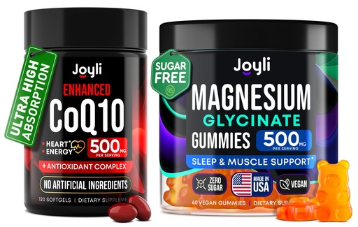 [BRSRE2YZAQCRO3LP] CoQ10 500mg + Magnesium Glycinate Gummies Bundle – High Absorption Coenzyme Q10 120 Softgels & 60 Sugar-Free Sleep Gummies – Heart, Energy & Mood Support – Enhanced Formula, USA Made
