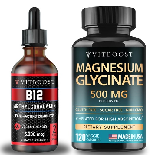 [BRSREGAPB4MQG3D5] VITBOOST Vegan Liquid B-12 Drops – 60 x 5000 mcg with Magnesium Glycinate 500mg