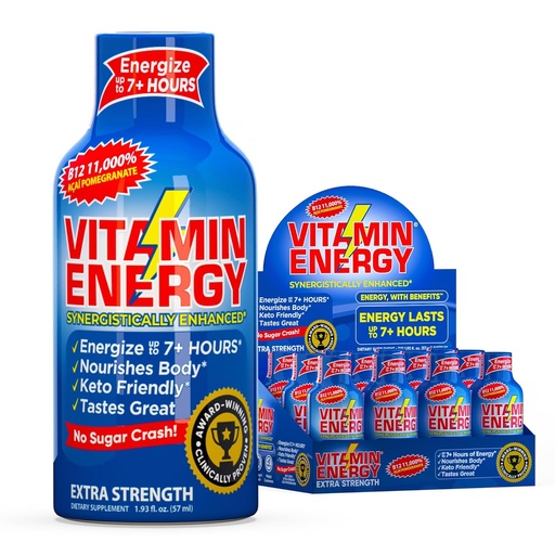 [BRSWGAQ7B4CGGHT4] Vitamín Energy B12 11,000% Extra sila Energia Shot Açaí Pomegranate 12 Balenie, 260mg Prírodný kofeín, B12 & B6, Nootropic Focus, Vitality, Zero Sugar, Gluten-free, Vegan, Kosher, 1,93 fl oz