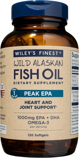 [BRSWKZIKOEHAYDLM] Wiley 's Finest Wild Alaskan Fish Oil Peak EPA - Triple Strength Peak EPA & DHA Supplement - 1000mg Fish Oil - Omega-3 s for Joint Health Support - 120 Softgels (120 szerváció)