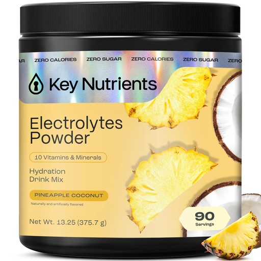[BRSROZ3QAQBAY33B] KEY NUTRIENTS Multivitamin Electrolytes Powder No Sugar - Tropical Pineapple Coconut Electrolyte Powder - Endurance & Energy Supplement - Hydration Powder - No Calories - 90 Servings - Made in USA
