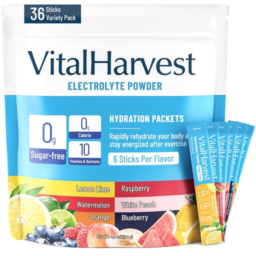 [BRSRACYHO4CAOH3K] 36 Sticks Electrolytes Powder Packets 6 Flavors Sugar Free Hydration Packets Electrolyte Liquid Daily IV Drink Mix with Lemon Lime, Watermelon, Orange, Raspberry, White Peach, Blueberry