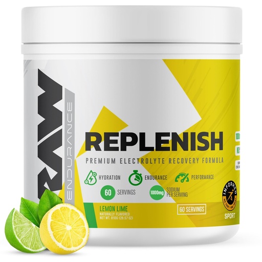 [BRSRAYADA4FRYGQ6] RAW Replenish, Premium Electrolytes Powder Recovery Formula, Lemon Lime (60 Servings) - Flavored Electrolyte Drink Mix Supplement for Hydration, Replenishment, Endurance & Performance Workouts