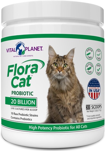 [BRSWICQABUPAKHT2] Vital Planet - Flora Cat Probiotic Powder Supplement with 20 Billion Cultures and 10 Diverse Strains High Potency Probiotics for All Cats for Feline Digestive and Immune Support 30 Scoops 3.92 oz