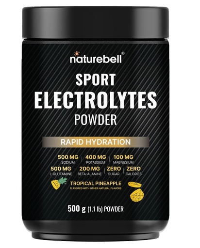 [BRSREHA5AAOWYGTB] Sport Electrolytes Powder No Sugar, 500g (52 Servings) | Electrolyte Hydration Drink Mix with Sodium, Potassium, Magnesium, L-Glutamine, Beta Alanine, & Coconut Water – Tropical Pineapple Flavor