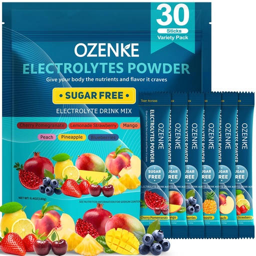 [BRSRAAIBDMFR43TP] Electrolytes Powder Packets, 30 Sticks Sugar Free Hydration Packets, Electrolyte Drink Mix Travel Electrolyte Packet for Rapid Hydration, 6 Flavors