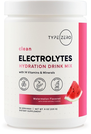 [BRSRGZQRCUBQOG3U] Type Zero Clean Electrolytes Hydration Powder Drink Mix + 14 Essential Vitamins & Minerals - Sugar Free, Zero Artificial Ingredients - Watermelon Flavor, 50 Servings