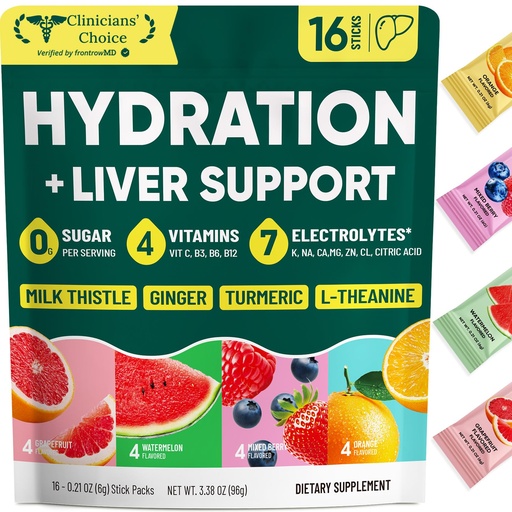 [BRSRAFIZDFYWKG3O] Venture Pal Hydration Packets + Liver Support- Liquid Daily IV Electrolyte Powder Packets with 7 Electrolytes & 5 Vitamins, Milk Thistle + L-Theanine | Sugar-Free | Keto Friendly | Vegan, 16 Sticks