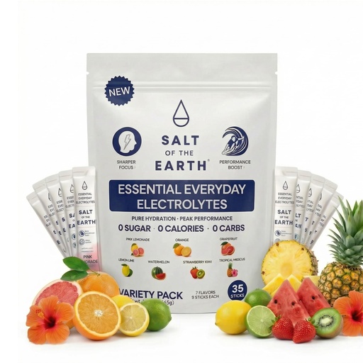 [BRSRGEIOBMMAYCDZ] Salt of the Earth Premium Zero-Sugar Electrolyte – Made with Pink Himalayan Salt – Hydration Powder Packets | 7 Flavor Variety Pack | Keto & Paleo Friendly | 5 Sticks Each, 35 Total