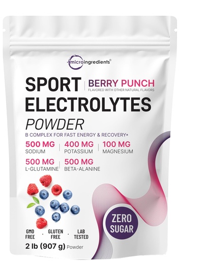 [BRSREFICAACQYCAZ] Electrolytes Powder, 2 lbs | 90 Servings | Sugar Free Workout Hydration | Potassium, Sodium, Magnesium, L-Glutamine, Beta-Alanine, & B Complex | Berry Punch Flavor | Non-GMO, Gluten Free
