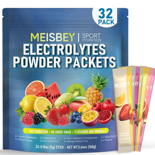 [BRSRECQYCMDR6AD6] Electrolyte Powder Packets – 32 Sticks Sugar Free Hydration Packets, Liquid Daily IV Electrolyte Hydration Powdered Drink Mix with Vitamins & Minerals, Keto Friendly, Vegan, Non-GMO