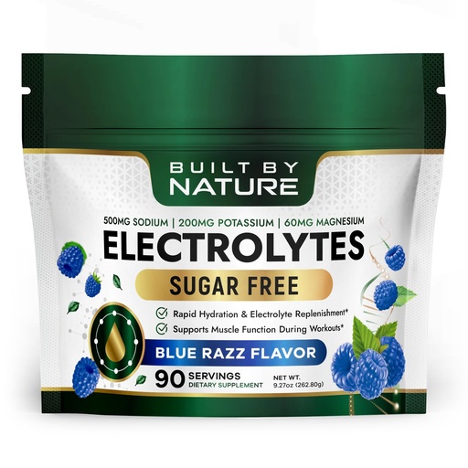 [BRSREAD6CEHAACA7] Built by Nature Electrolytes Powder – Hydration & Electrolyte Drink Mix – Sugar Free Electrolytes Powder for Hydration, Energy & Recovery – Blue Razz Flavor, 90 Servings