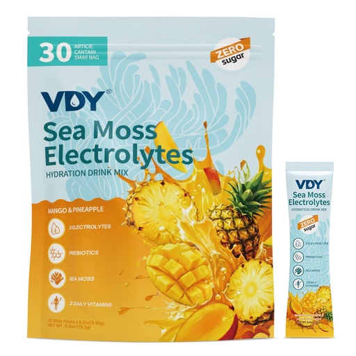 [BRSRGAAPC4PWOH3P] Sea Moss Electrolytes Powder Packets - Hydration Packets Sugar Free - Electrolyte Packets with 30 Sticks - Zero Sugar & 0 Calorie - Keto Friendly - Gluten Free Drink Mix - Mango Pineapple