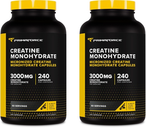 [BRSRGFI7AQCGM3Y4] Primaforce Creatine Monohydrate Capsules - 240 Capsules, 3,000mg per Serving, Gluten Free and Non-GMO (Pack of 2)