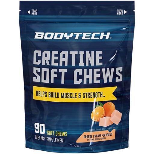 [BRSRGCQOOZYRAF3H] BodyTech Creatine Soft Chews - Helps Build Muscle and Strength a Orange Cream (90 Soft Chews)