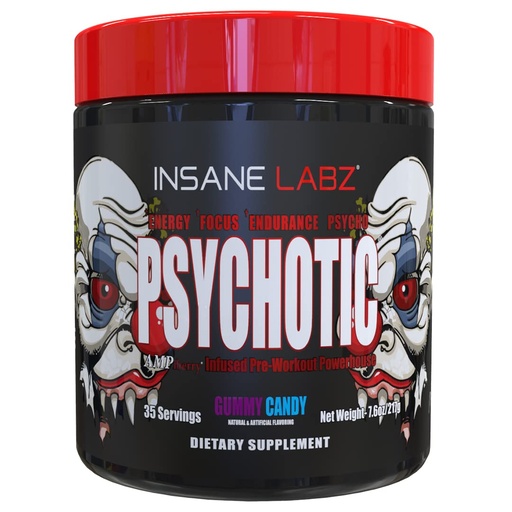 [BRSW2HABCQMWOAI3] Insane Labz Psychotic, High Stimulant Pre Workout Powder, Extreme Lasting Energy, Focus and Endurance with Beta Alanine, Creatine Monohydrate DMAE, 35 Srvgs (Gummy Candy)