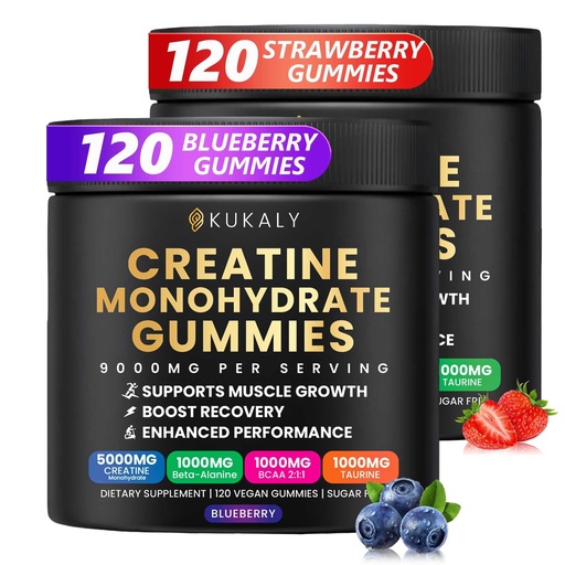[BRSRGBQYBUBQACAV] Creatine Monohydrate Gummies for Men & Women, 9000MG Creatine Gummies Sugar Free -BCAA 2:1, B12 B6 for Boost Strength, Focus & Endurance, Vegan, Non-GMO