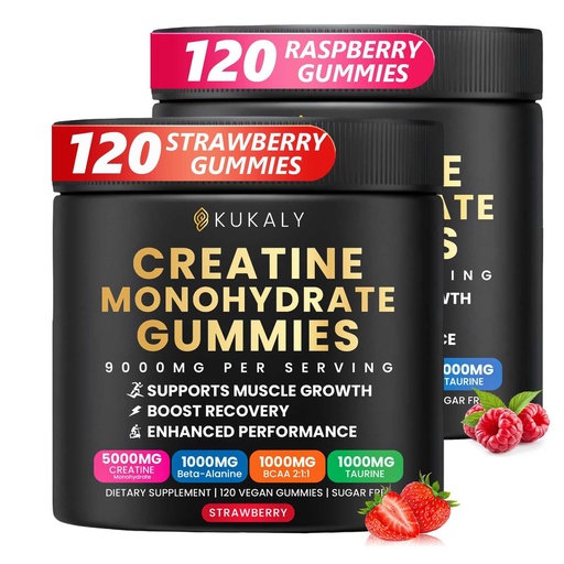 [BRSRGBQYBYFBGCD4] Creatine Monohydrate Gummies for Men & Women, 9000MG Creatine Gummies Sugar Free -BCAA 2:1, B12 B6 for Boost Strength, Focus & Endurance, Vegan, Non-GMO