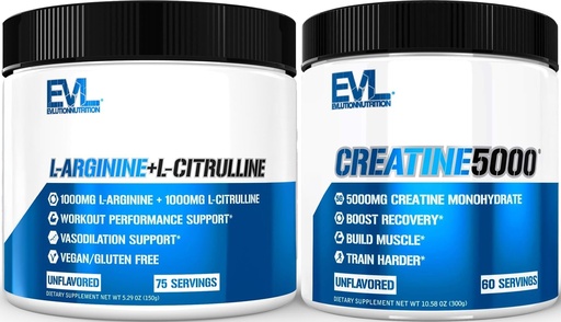 [BRSRG2QCPIFQ2YL2] Pure Creatine Monohydrate Powder 5g (Unflavored, 60 Servings) Plus L-Arginine and L-Citrulline Nitric Oxide Complex (Unflavored, 75 Servings)