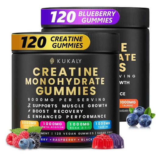 [BRSRGBQYC4FQ2A3J] Creatine Monohydrate Gummies for Men & Women, 9000MG Creatine Gummies Sugar Free -BCAA 2:1, B12 B6 for Boost Strength, Focus & Endurance, Vegan, Non-GMO