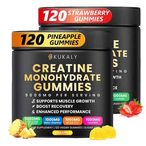 [BRSRGBQYCJ6RAGTD] Creatine Monohydrate Gummies for Men & Women, 9000MG Creatine Gummies Sugar Free -BCAA 2:1, B12 B6 for Boost Strength, Focus & Endurance, Vegan, Non-GMO