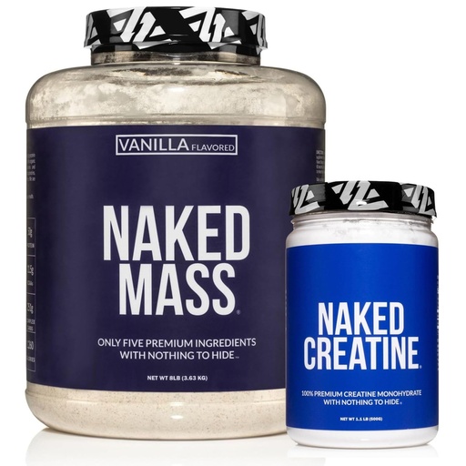 [BRSREBARO4MAEHLH] NAKED Vanilla Mass Gainer (8LB Bulk) Creatine Monohydrate 500g (100 Servings) – Non-GMO; Gluten Free; Soy Free; No Fillers; Strength Support