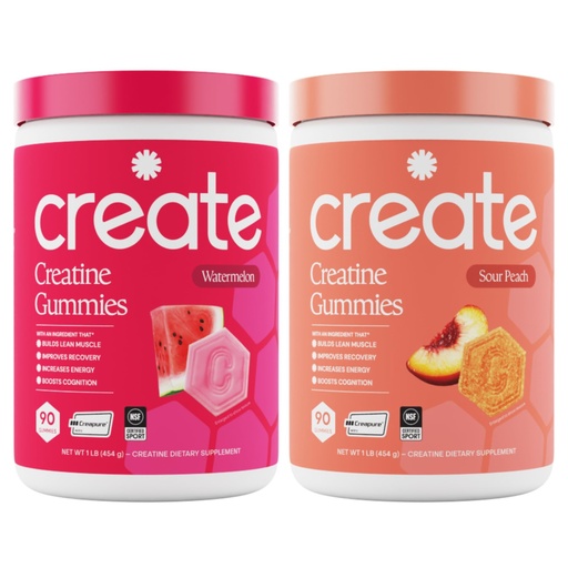 [BRSRGAIBOIBGAGQ4] Create Creatine Monohydrate Gummies - Beach Day Duo - Sour Peach & Watermelon - Creatine Gummies for Women & Men, NSF Certified, 3rd Party Tested, Anti-Melting Formula, 180 Count (2-Pack)