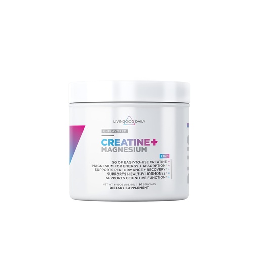 [BRSREBT2CF5QEYLG] Livingood Daily Creatine + Magnesium Powder, Unflavored | 5g Micronized Creatine Monohydrate with Magnesium for Energy, Muscle Recovery & Performance | 30 Servings
