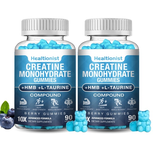 [BRSREHDRAEMQ4GQ3] 2 Pack 8000MG Creatine HMB Monohydrate Gummies for Men & Women, L-Taurine & Vitamin B6 12, 180 Blueberry Flavor Counts Supplement Gummies (60-Day Supply)