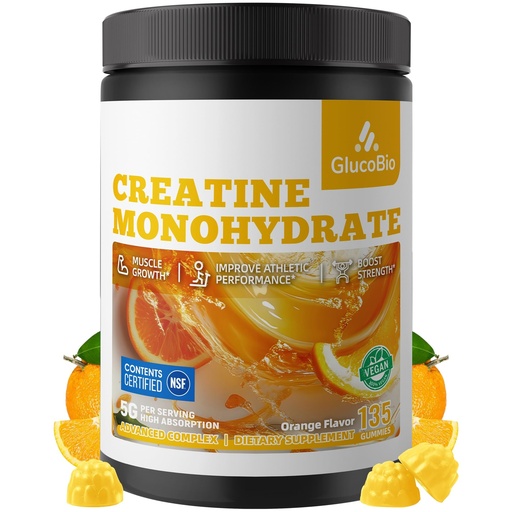 [BRSREYIKCQMWOGTJ] Creatine Monohydrate Gummies (5g) – Pre-Workout Energy & Muscle Growth Support for Men & Women | Orange Electrolyte Gummies (135 Count)
