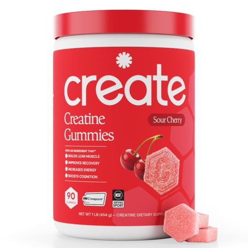 [BRSREZ34CMGQM3LO] Create Creatine Monohydrate Gummies for Men & Women, Boost Focus, Strength, and Endurance, Anti-Melting Formula, Vegan, Gluten-Free, Non-GMO, 1.5g of Creatine per Gummy (Sour Cherry)