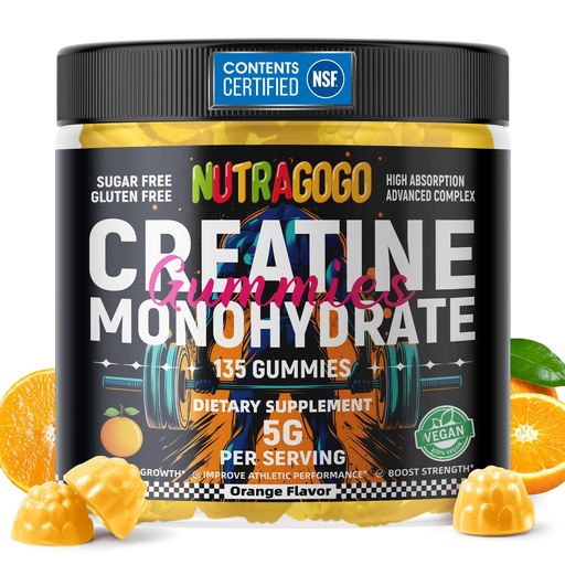 [BRSRAAQYBYDQIC3G] NSF Certified Creatine Gummy - Creatine Monohydrate Gummies for Men & Women-5g of Creatine Monohydrate per Serving - Sugar Free,Vegan, Organe Electrolyte Chews, 135 Count