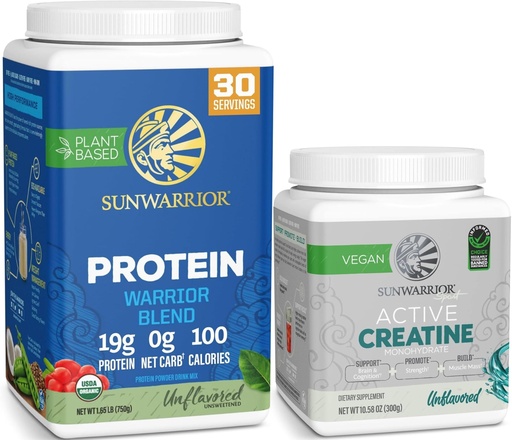 [BRSREADQPMGWAH3G] Sunwarrior Unflavored Creatine Powder & Organic Plant Based Protein Powder Set | Bundle & Save | Creatine Monohydrate Plus Vegan Organic Protein Supplements (60 Servings, 30 Servings)