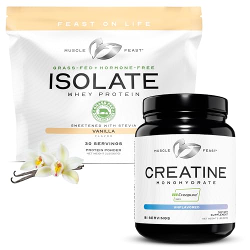 [BRSRMCT5CIBQODLK] Muscle Feast Creatine + Isolate Bundle: 1 Creatine Powder (Unflavored, 2lb) + 1 Whey Protein Isolate (Vanilla, 2lb) | Premium Supplements, Vegetarian, Gluten Free