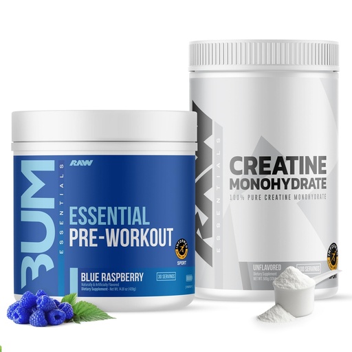 [BRSRG2QNAUHRSFIZ] RAW Nutrition Creatine Monohydrate & Blue Raspberry Pre-Workout Powder Bundle