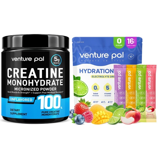 [BRSREAQCDN6BYADX] Venture Pal Micronized Creatine Monohydrate Powder + Electrolyte Powder Packets - Keto Friendly, Non-GMO, 16 Sticks for Energy
