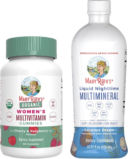 [BRSRACT3BAGQO3LA] MaryRuth's Multivitamin Gummies for Women (Strawberry) & Liquid Nighttime Multimineral (Pineapple) | Clean Label Project Verified® | USDA Organic & Vegan | Beauty, Bedtime Routine, & Overall Health