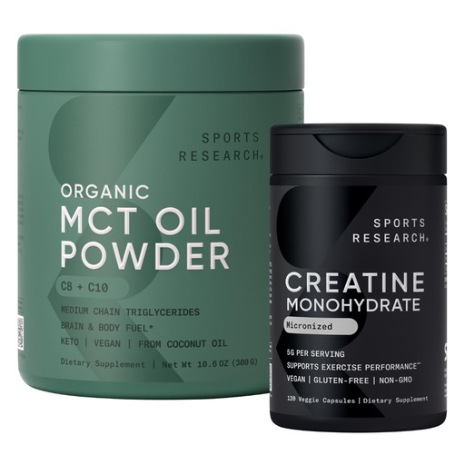 [BRSRGCYPAAJRUADG] Sports Research® Keto Pack with Creatine Monohydrate Capsules and Organic MCT Oil Powder - Keto & Vegan MCTs C8, C10 from Coconuts