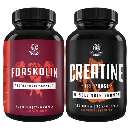 [BRSRMAIHC57RSYI7] Bundle of Forskolin Weight Loss Supplement - Builds Muscle & Boosts Energy and Creatine Tablets Formula Blend of Creatine Monohydrate, HCL & Pyruvate - Muscle Mass Gain & Recovery for Men and Women