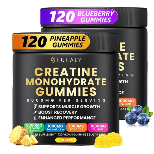 [BRSRGBQYDMMRAFD2] Creatine Monohydrate Gummies for Men & Women, 9000MG Creatine Gummies Sugar Free -BCAA 2:1, B12 B6 for Boost Strength, Focus & Endurance, Vegan, Non-GMO