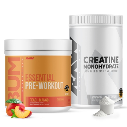 [BRSRG2QPBAOWAALL] RAW Nutrition Creatine Monohydrate & Peach Mango Pre-Workout Powder Bundle