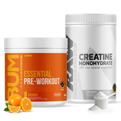 [BRSRG2QOAECAMCYY] RAW Nutrition Creatine Monohydrate & Orange Pre-Workout Powder Bundle