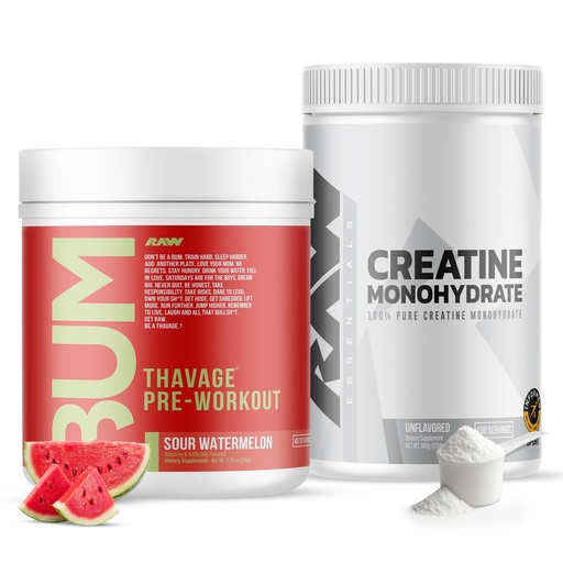 [BRSRG2QNAUMR42DL] RAW Nutrition Creatine Monohydrate & Sour Watermelon Pre-Workout Powder Bundle